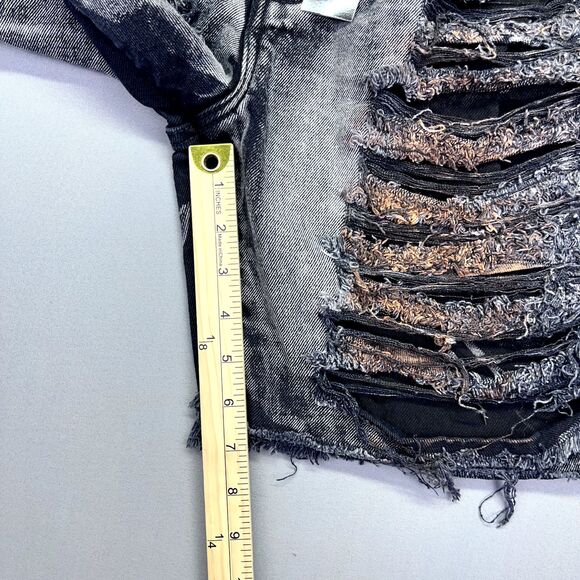 BoohooMAN Relaxed Rigid Extreme Ripped Tinted Denim Jorts‎ In Mid Grey Size 30 - Picture 3 of 12